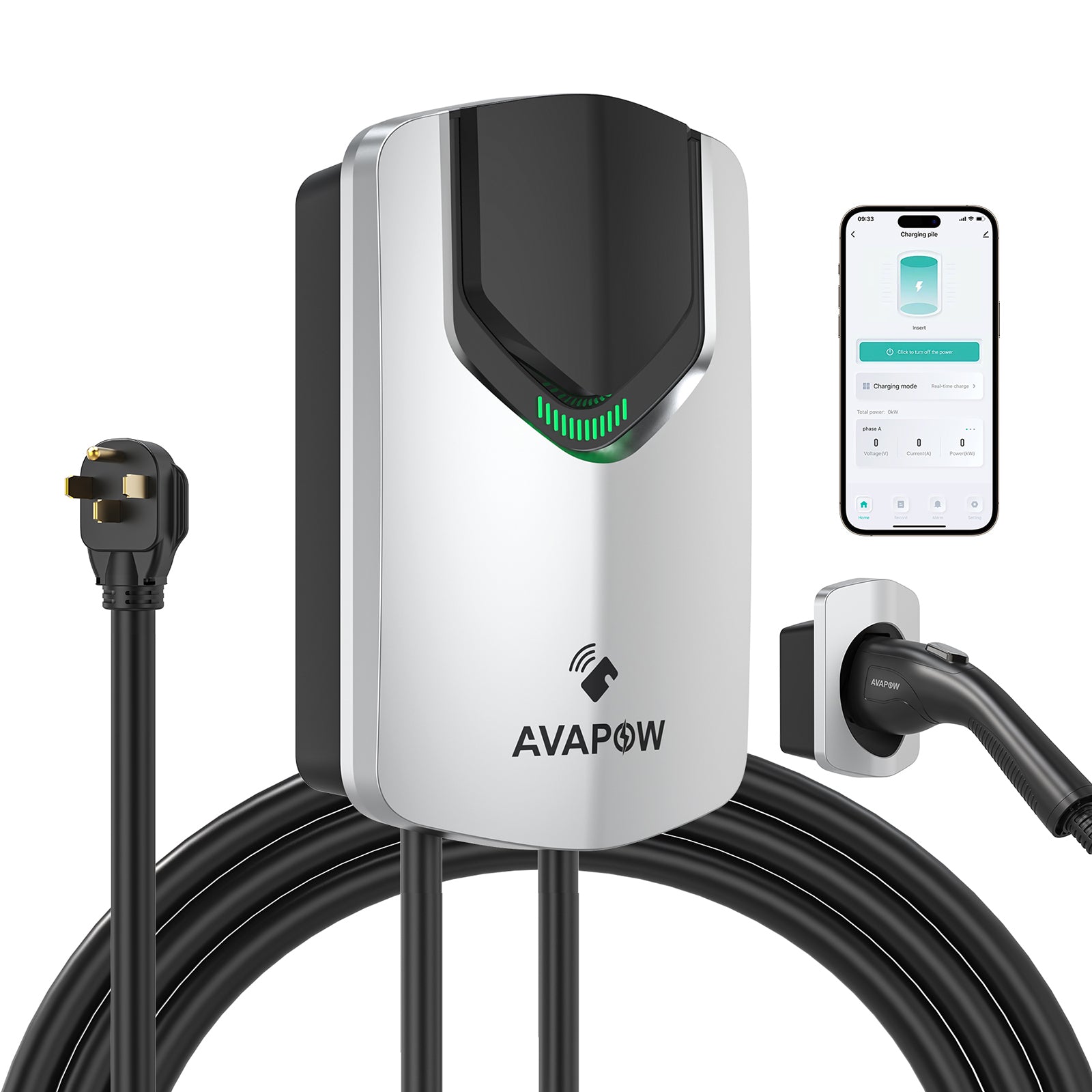 AVAPOW EV Charger (for J1772 EVs) 48A 240V Electric Car Home Charging Stations with Holder, WiFi/Card Swipe Enabled Level 2 EV Charger with 25FT EV Charging Cable and NEMA 14-50 Charger Plug