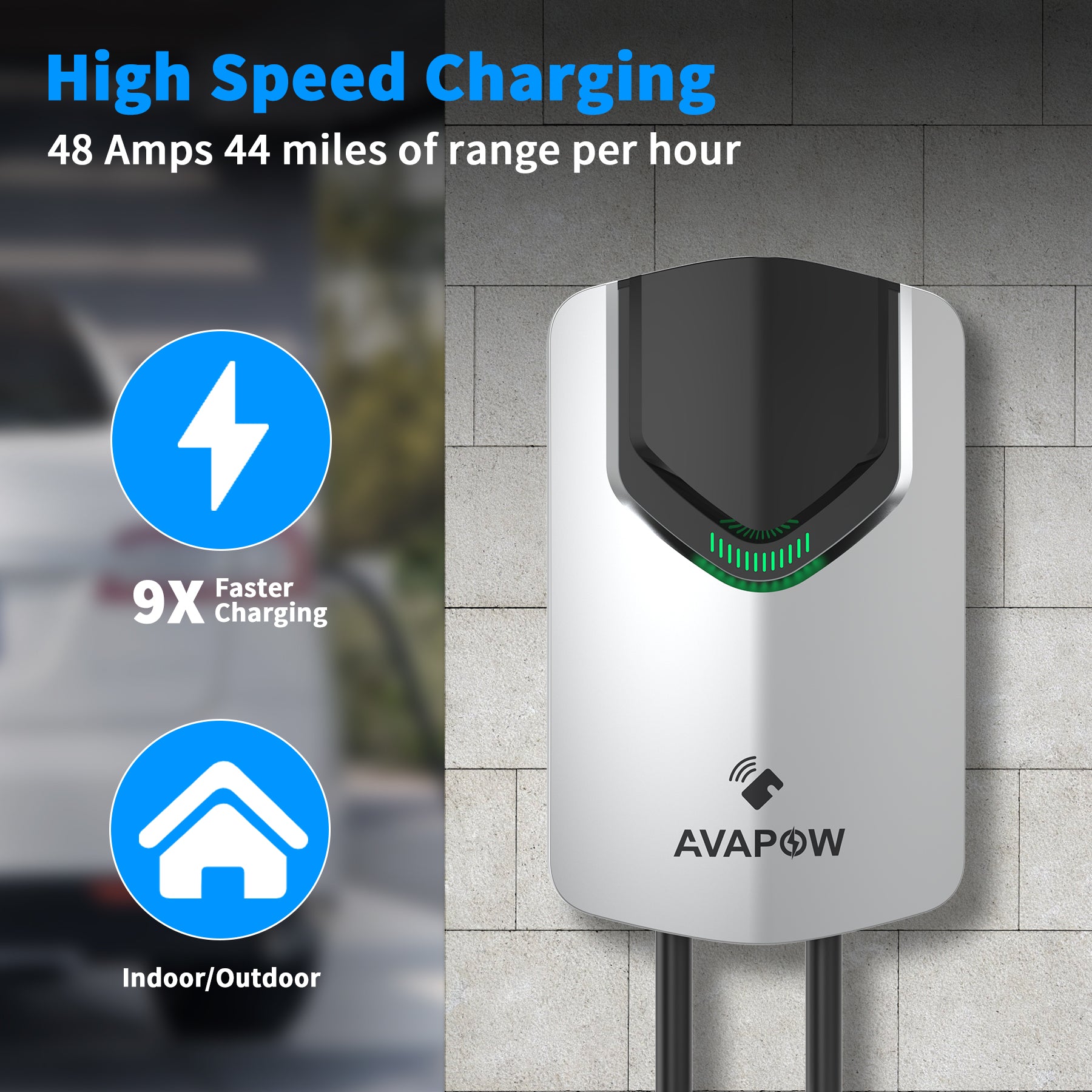 AVAPOW EV Charger (for J1772 EVs) 48A 240V Electric Car Home Charging Stations with Holder, WiFi/Card Swipe Enabled Level 2 EV Charger with 25FT EV Charging Cable and NEMA 14-50 Charger Plug